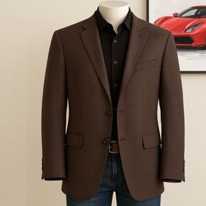 Vintage Lauren Ralph Lauren Blazer 41S Brown Wool Crosshatch Canada Business